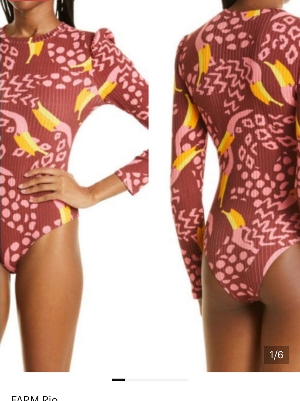 Farm Rio Toucanissimo Long Sleeve Stretch Cotton Bodysuit NWT Womens Medium